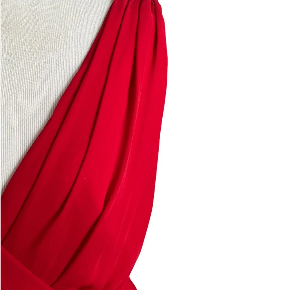 ALICE + OLIVIA red tulip hem 100% silk Marielle draped sleeveless dress 0
